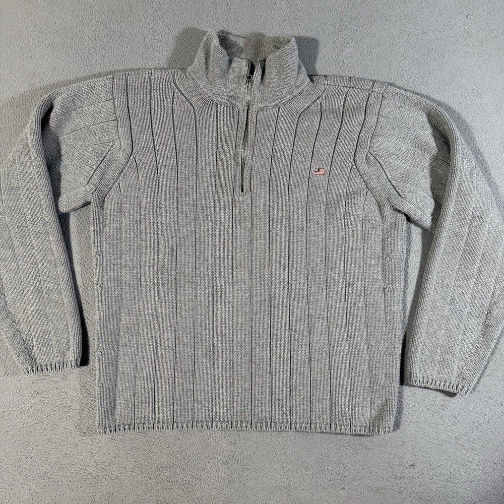 Vintage Polo Jeans Ralph Lauren Mens‎ 1/4 Zip Ribbed Sweater Size XL Grey Heavy